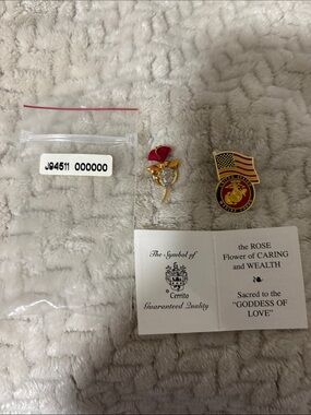 Gold & Red Rose Lapel Pin United States Marine